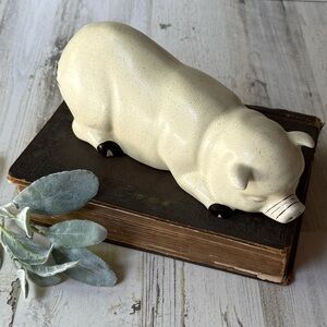Vintage Cream Ceramic Pig Figurine Flambro Countryside Collection Shelf Sitter